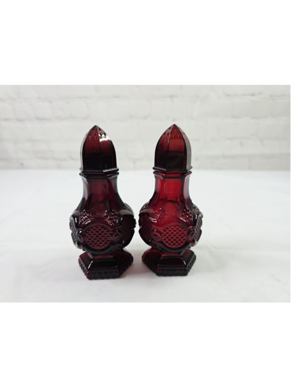 Vintage Avon Salt And Pepper Shakers Cape Cod 1876 Collection Ruby Red